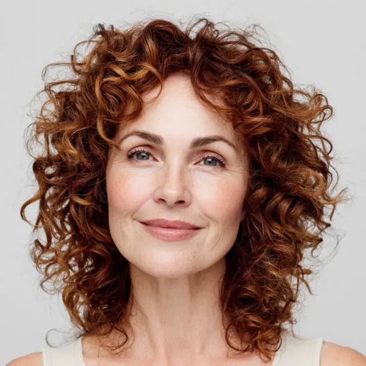 Smiling woman with curly hair