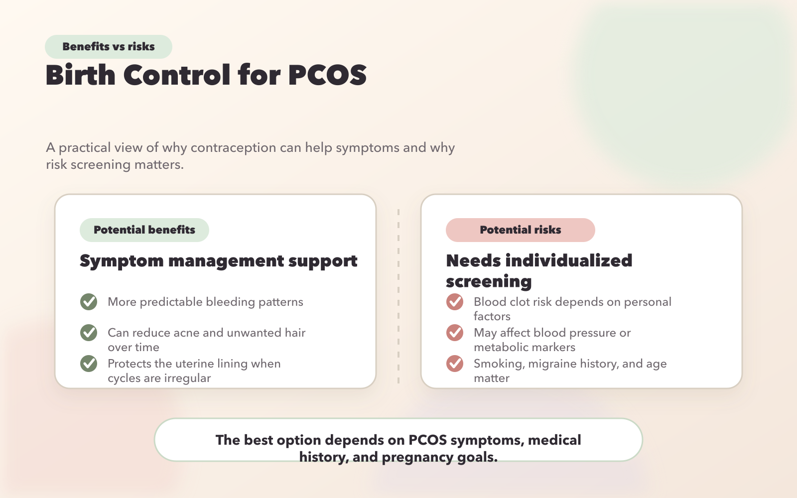 Birth Control for PCOS: Benefits vs Risks Comparison Chart